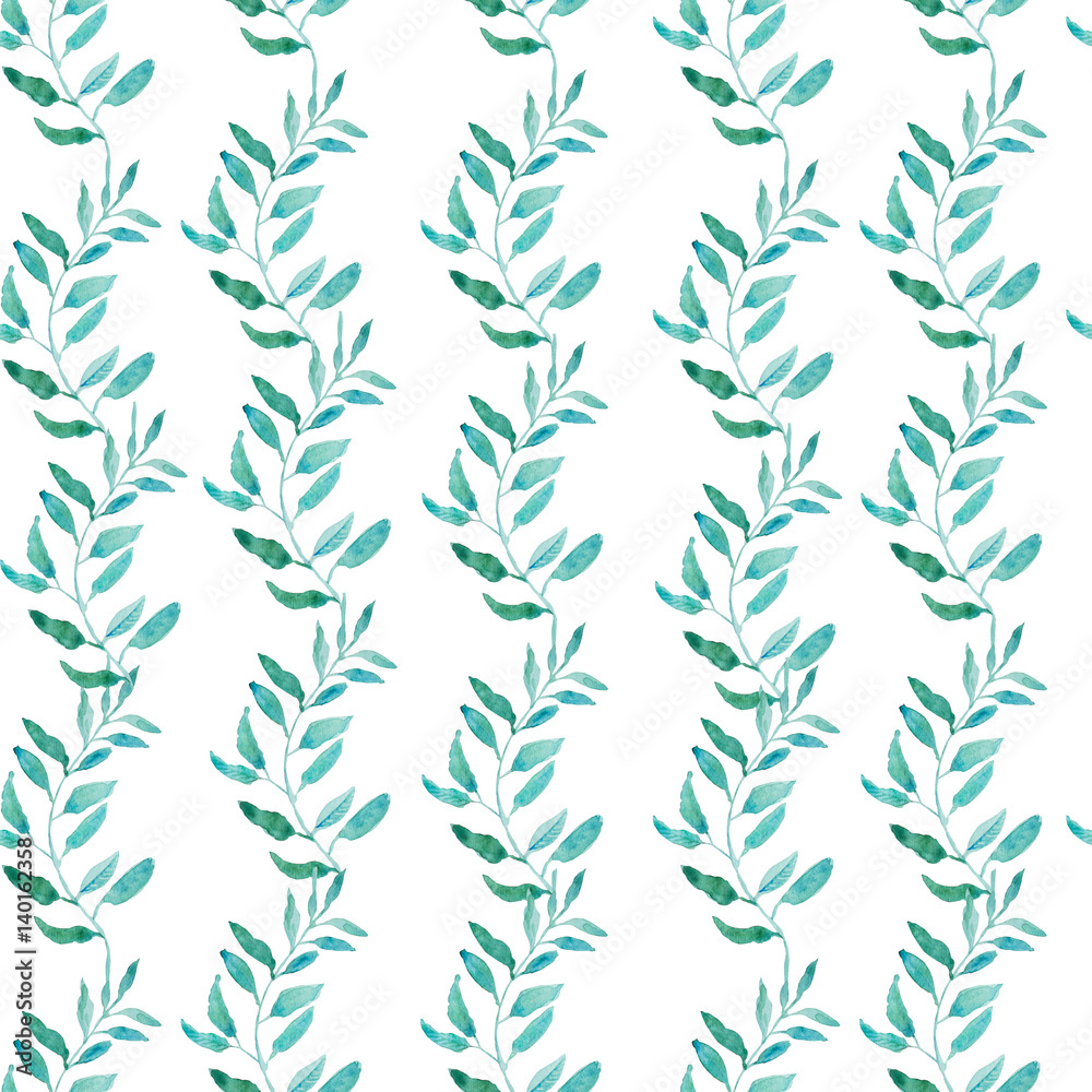 Seamless Pattern with Olive or Green Tea Leaves.