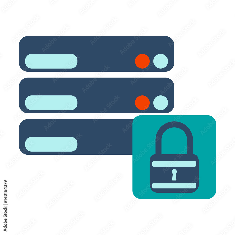 Database on protrect. Flat Vector illustration on white background. Database on protrect. Flat Vector illustration on white background.