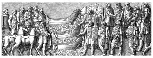 Photography Vintage engraving representing the pact of peace between two German tribes sapar