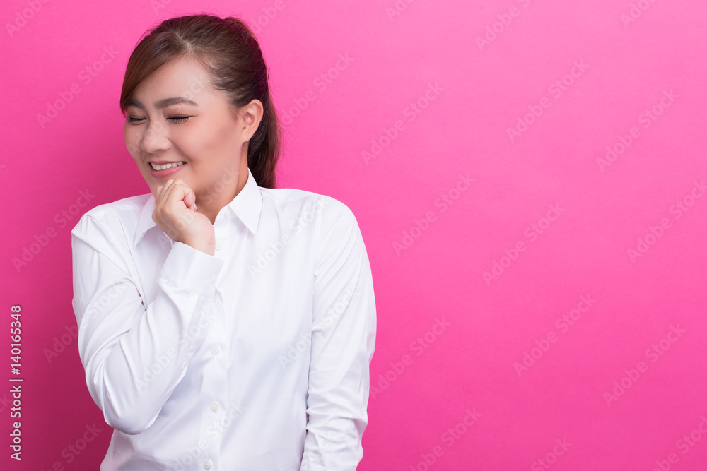 Asian woman feel shy and smiling