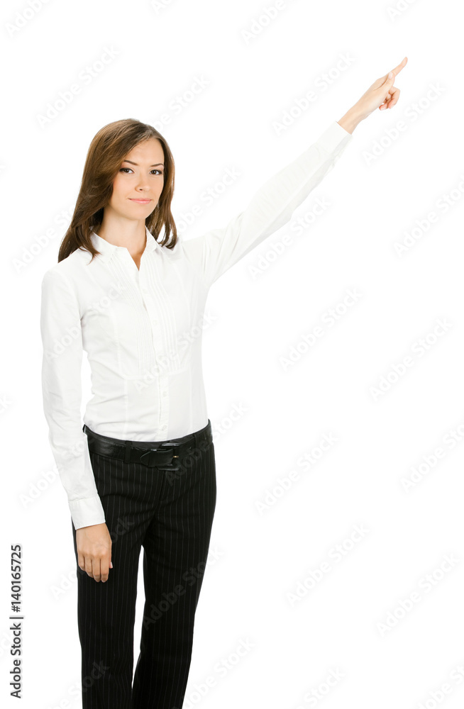 businesswoman, showing something or copyspace businesswoman, showing something or copyspace