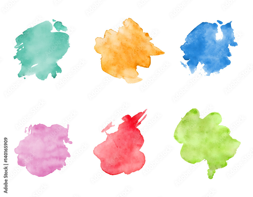 Watercolor spots set. Realistic bright colorful stains.
