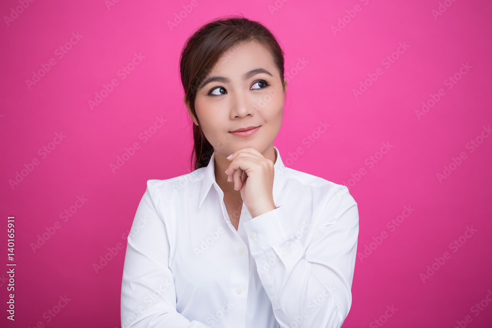 Asian woman has positive thinking on isolated background Asian woman has positive thinking on isolated background