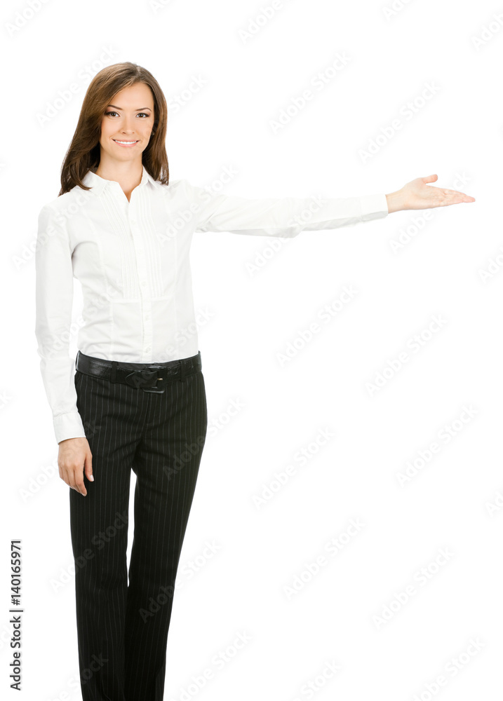 businesswoman, showing something or copyspace businesswoman, showing something or copyspace