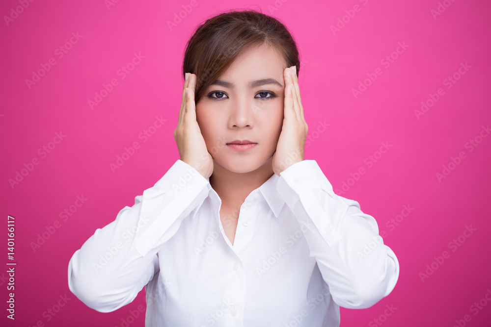 Woman has headache Woman has headache