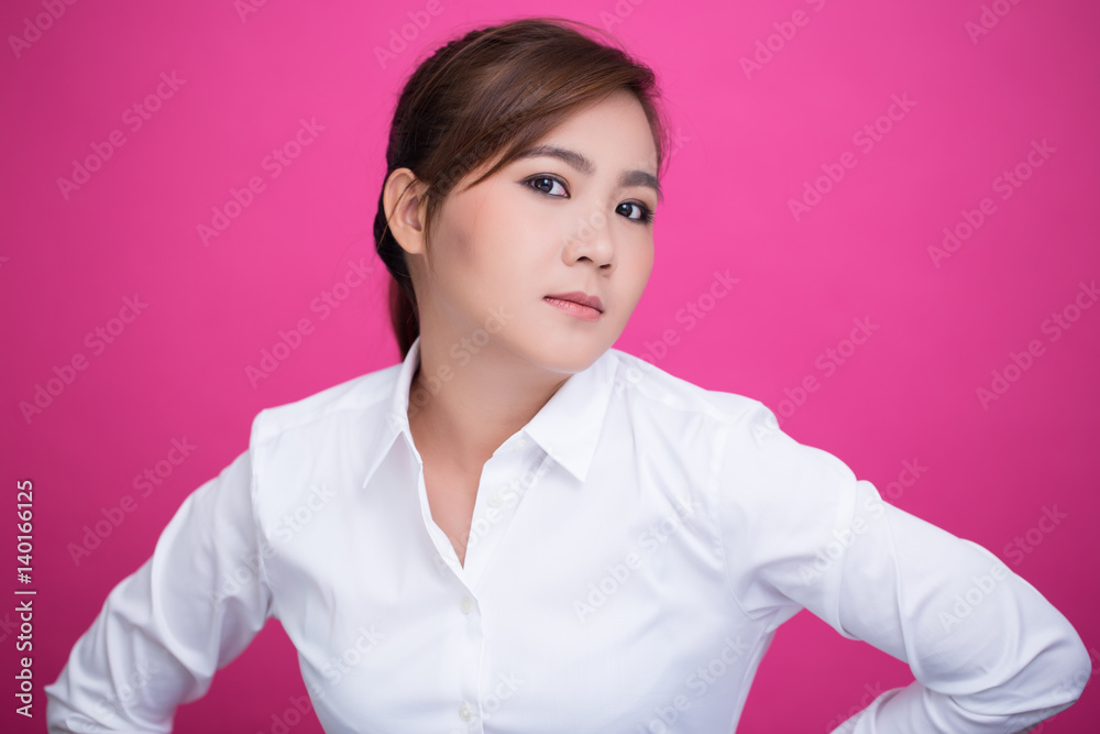 Seriously woman on isolated background