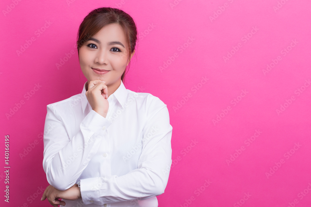 Asian woman has positive thinking on isolated background Asian woman has positive thinking on isolated background
