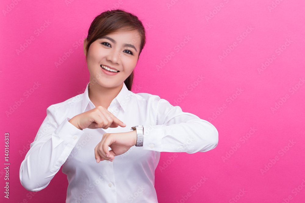 Happy woman has punctual Happy woman has punctual