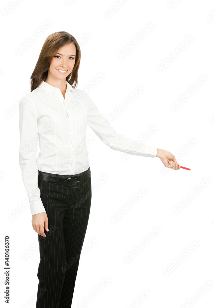 businesswoman, showing something or copyspace businesswoman, showing something or copyspace