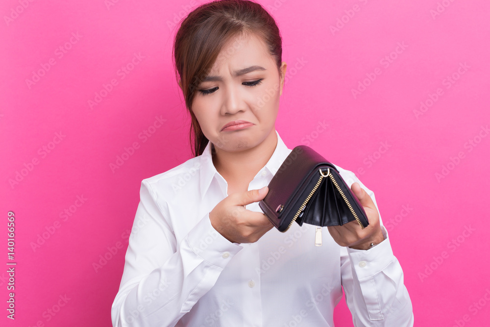 Poor woman with empty wallet Poor woman with empty wallet