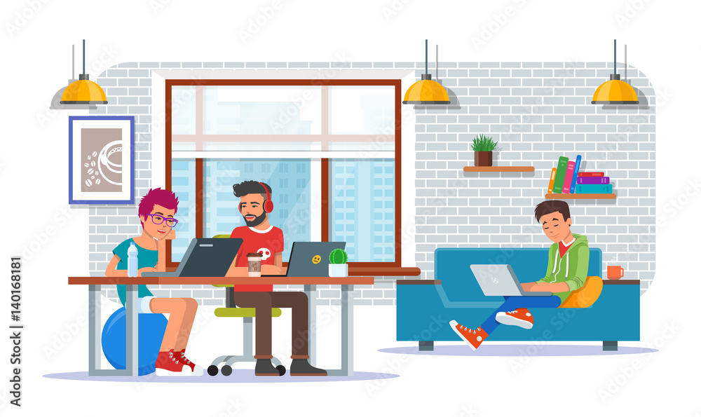 Fototapeta premium Coworking center concept vector illustration, flat style design
