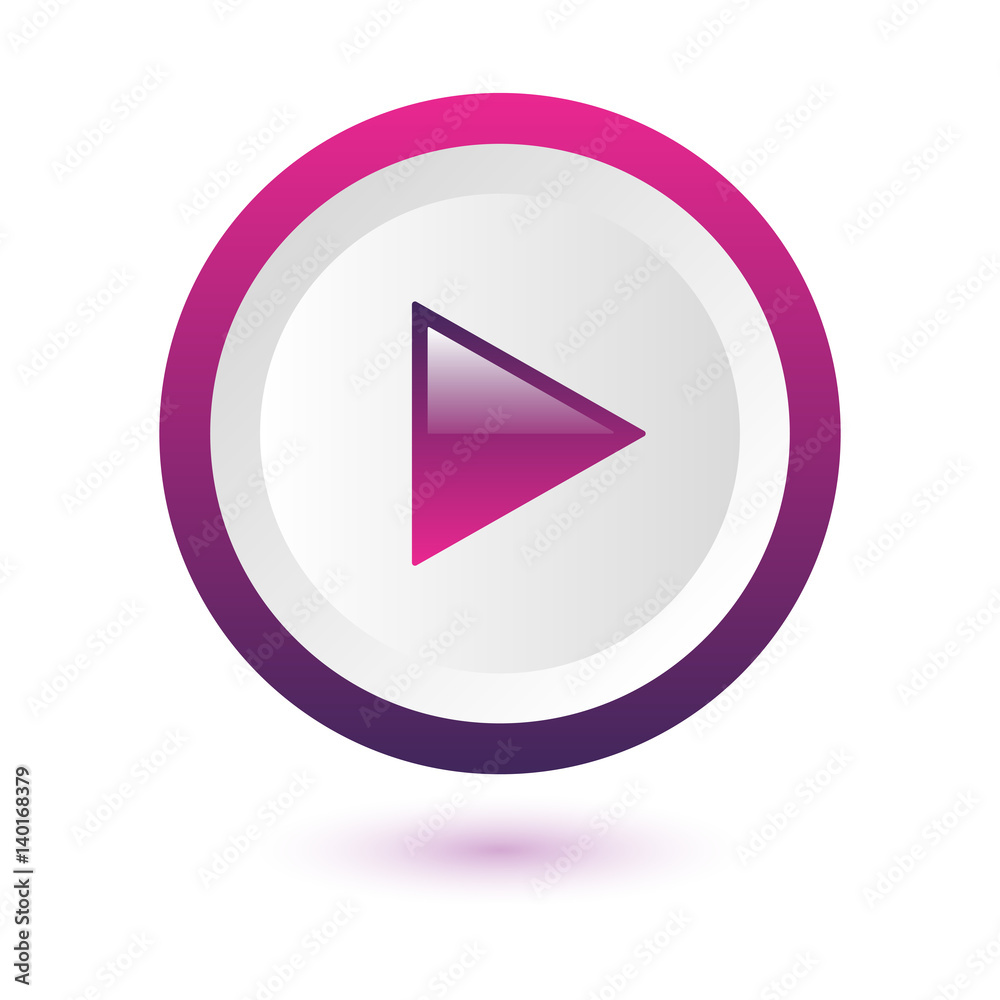 Shiny white pink and purple play button with shadow on white background, vector illustration Shiny white pink and purple play button with shadow on white background, vector illustration