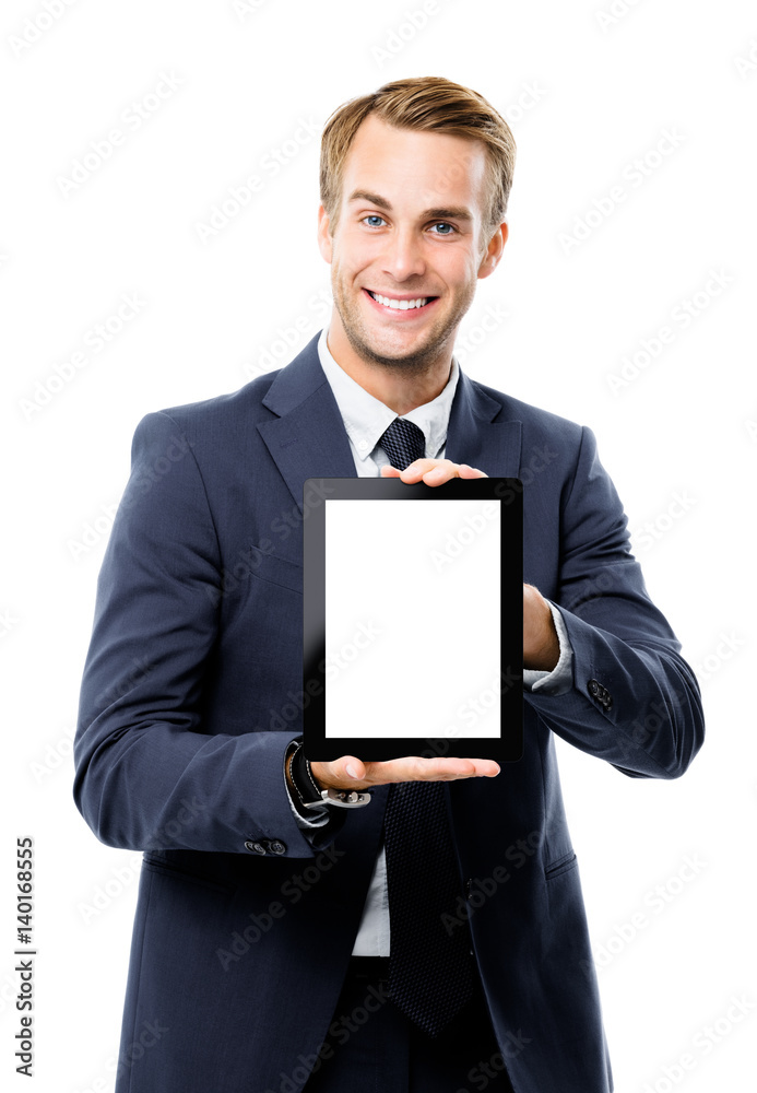 Businessman showing blank tablet pc Businessman showing blank tablet pc