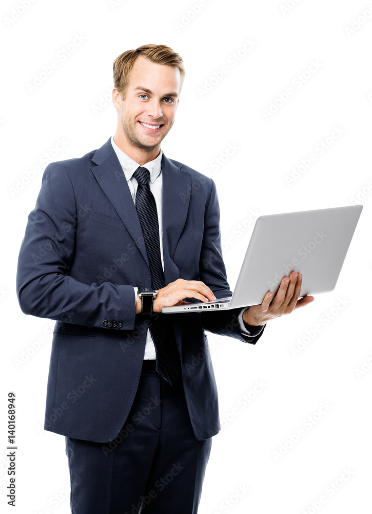 Businessman using laptop, isolated Businessman using laptop, isolated