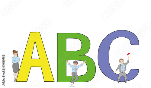 English alphabet with humans. Alphabet with cartoon pictures of people. Flat design. ABC vector