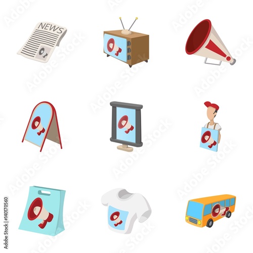 Contextual advertising icons set, cartoon style