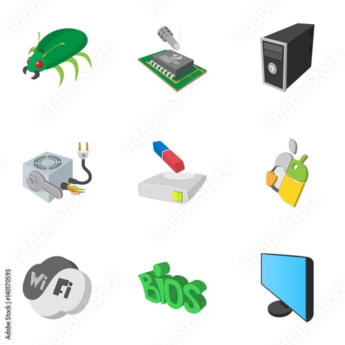 Treatment computer icons set, cartoon style