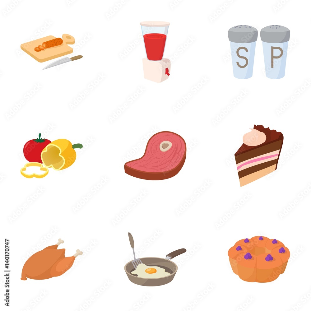 Food stuff icons set, cartoon style Food stuff icons set, cartoon style