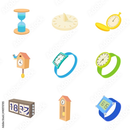 Electronic watch icons set, cartoon style
