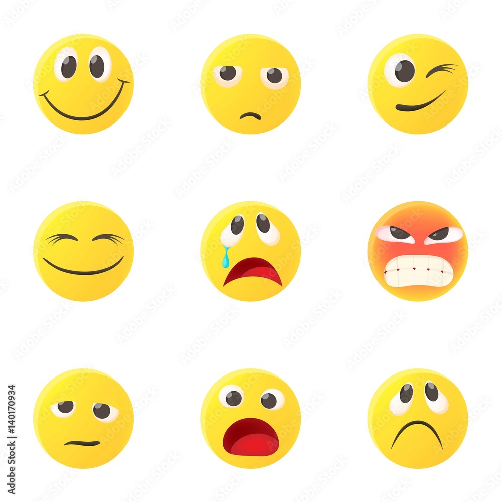 Round smileys icons set, cartoon style Round smileys icons set, cartoon style