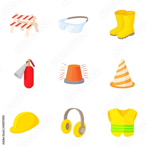 Construction of road icons set, cartoon style