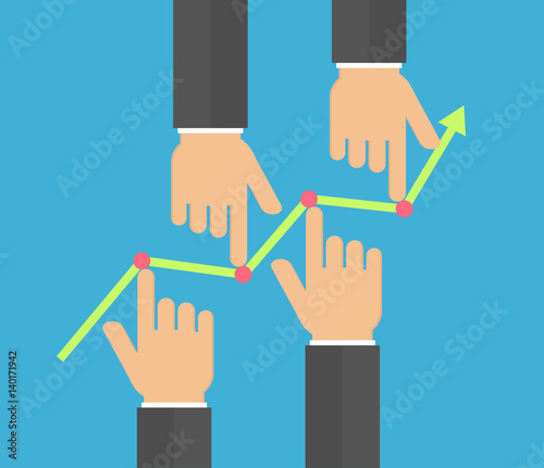 Market manipulation concept in flat style - Businessman hands pushing the prices up and down