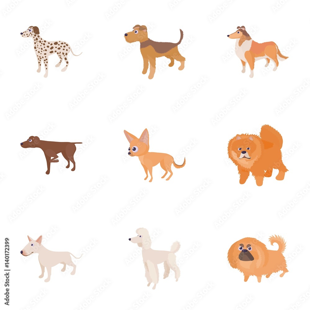 Doggy icons set, cartoon style