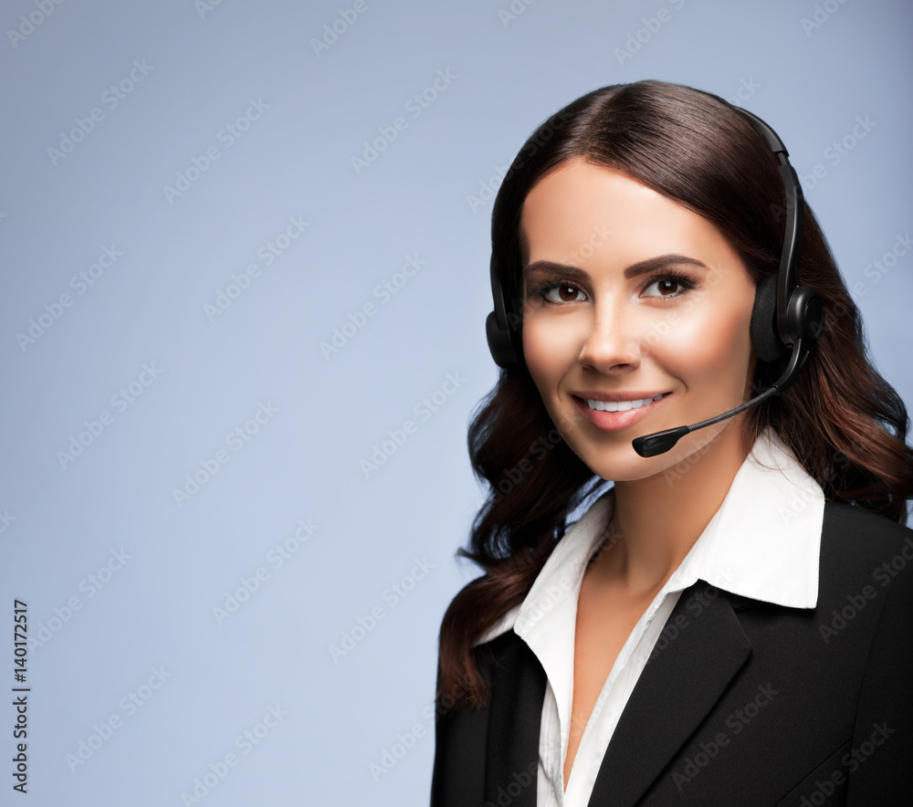 customer support phone operator in headset, with copyspace customer support phone operator in headset, with copyspace