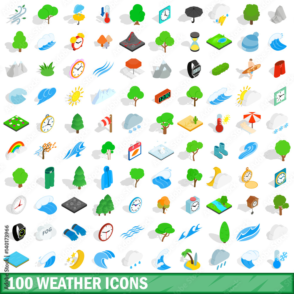 100 weather icons set, isometric 3d style 100 weather icons set, isometric 3d style