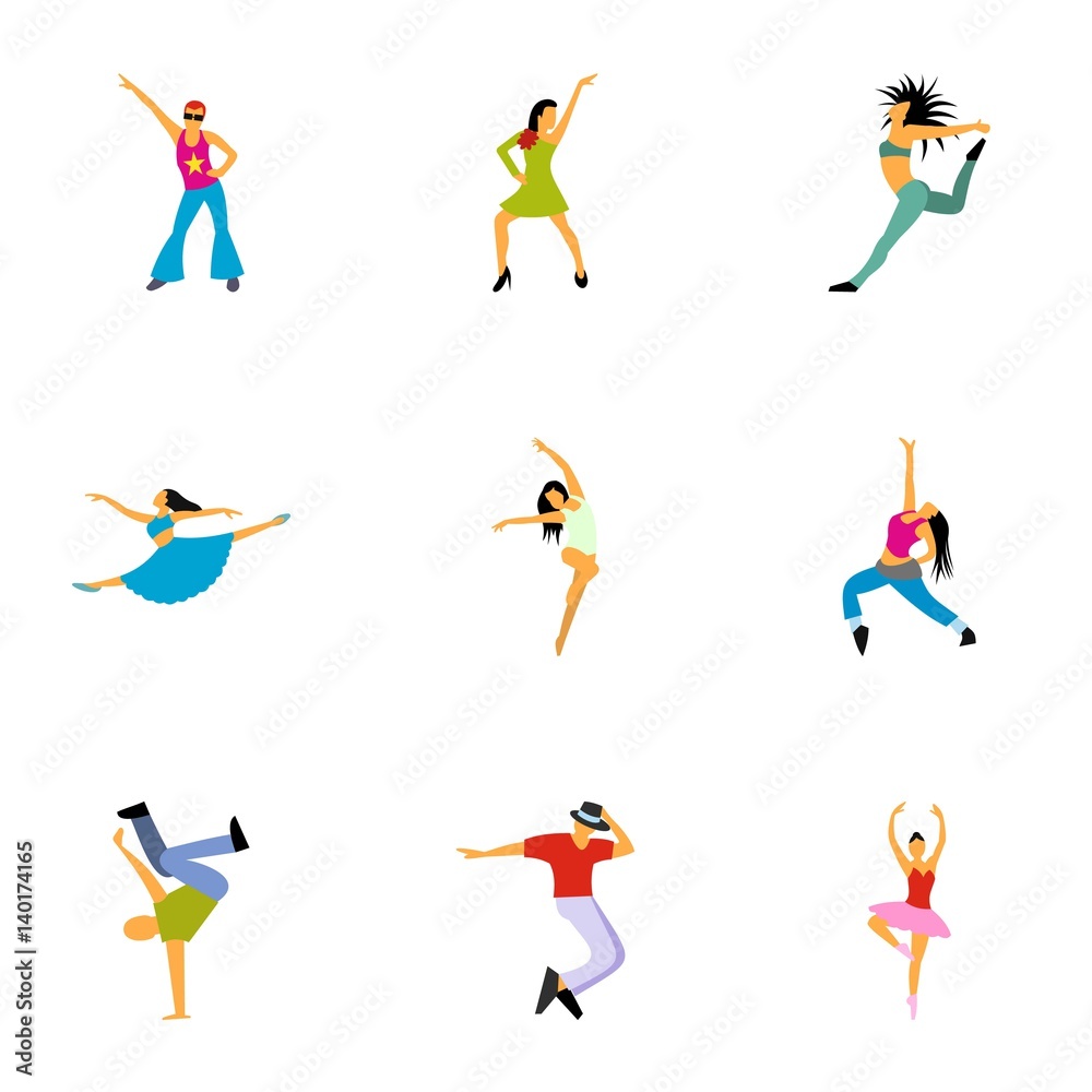 Dancing icons set, flat style