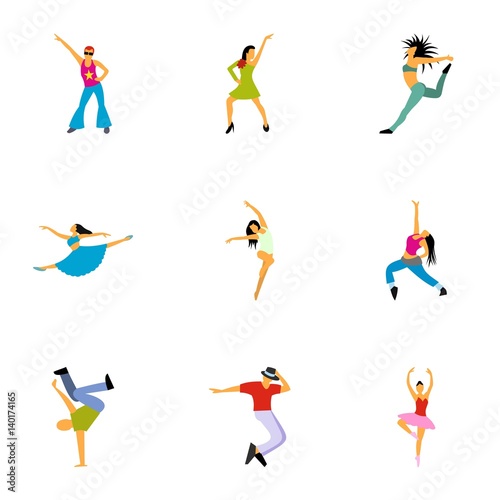 Dancing icons set, flat style