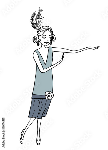 dancing girl vintage illustration