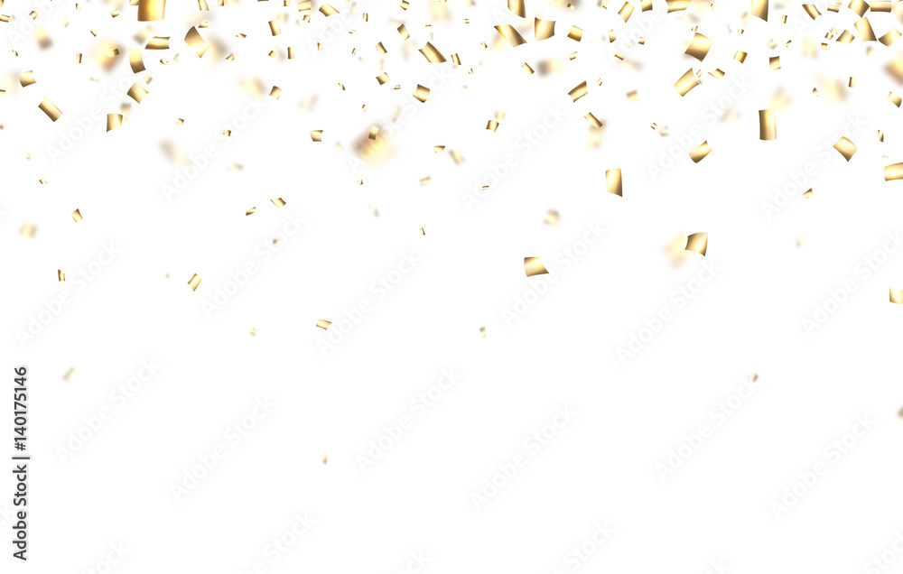 Festive background with golden confetti.