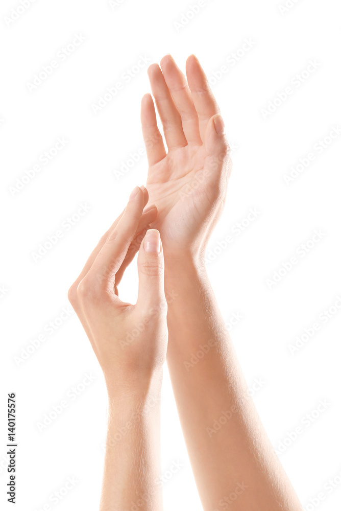 Female hands isolated on white Female hands isolated on white