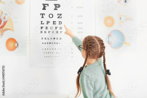 Cute little girl in ophthalmologist's office