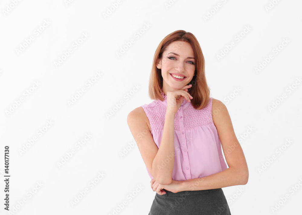 Young beautiful woman on white background Young beautiful woman on white background