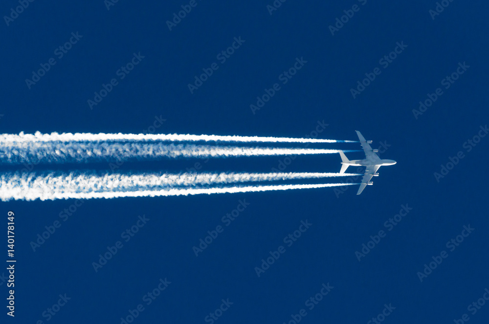 Airplane big four engines aviation airport contrail clouds Airplane big four engines aviation airport contrail clouds