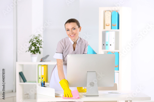 Beautiful chambermaid clean...