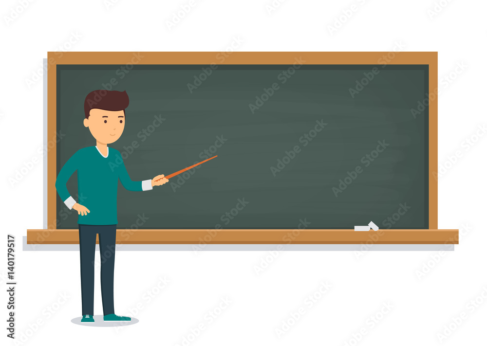 Young student is standing near the training board. Pupil of a school, college and university at the blackboard. Young student is standing near the training board. Pupil of a school, college and university at the blackboard.