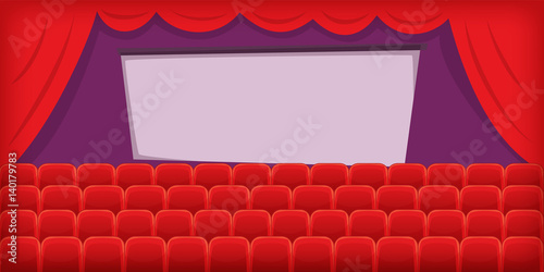 Cinema movie horizontal banner hall, cartoon style