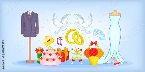 Wedding horizontal banner, cartoon style