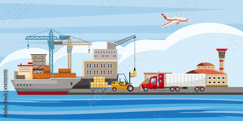Logistic horizontal banner, cartoon style