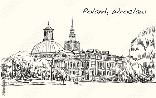 Sketch Cityscape of Poland, Wroclaw city ,free hand draw illustration vector