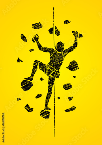 Man climbing on the wall designed using grunge brush graphic vector.