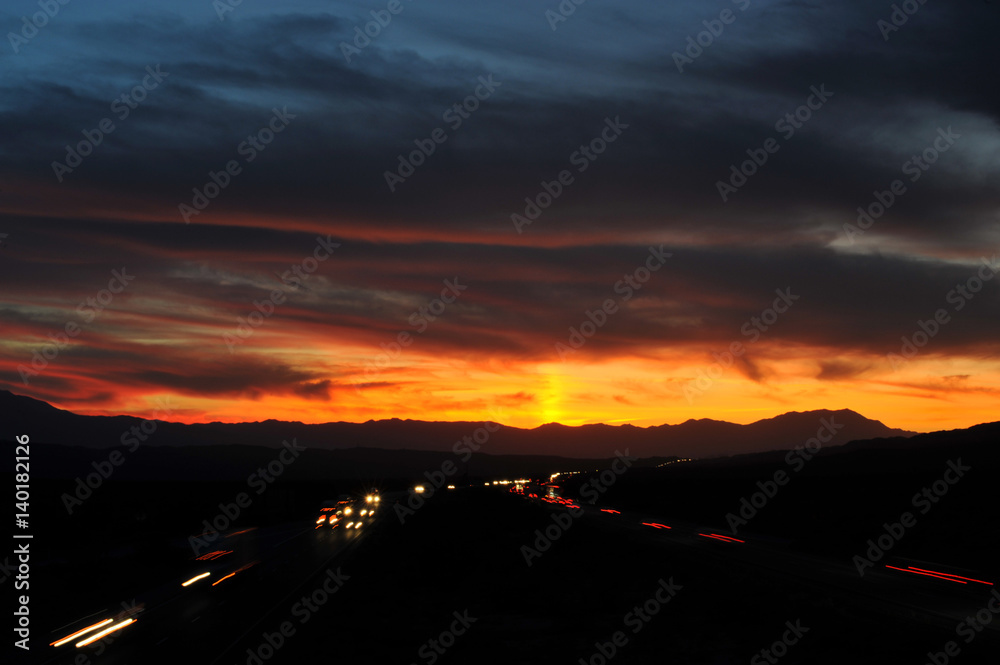 Sunset on 10 Freeway Westbound Toward Indio, CA