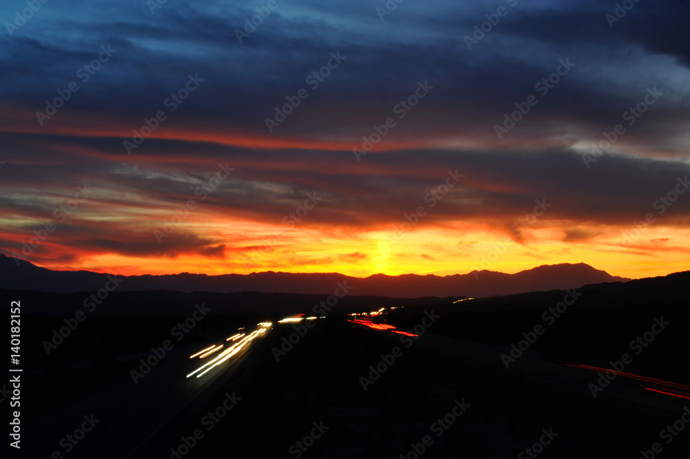 10 Freeway Westbound Toward Indio, CA at Sunset