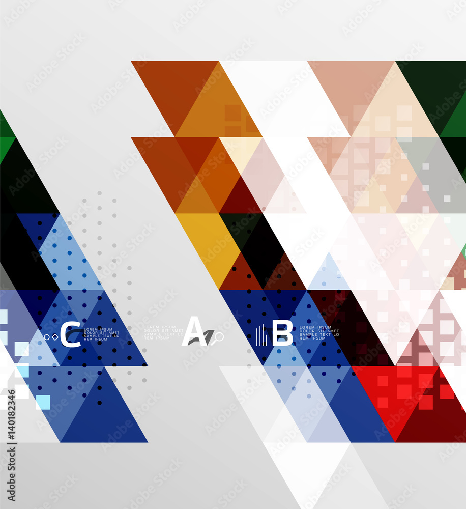 Color transparent trianlge tiles with infographic elements