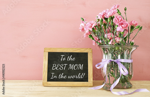 Mothers day concept. Bouquet of Carnation flowers in the vase