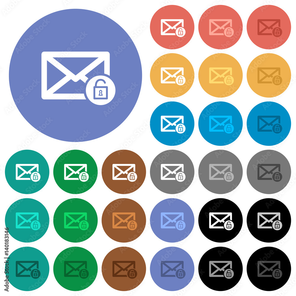 Unlock mail round flat multi colored icons Unlock mail round flat multi colored icons