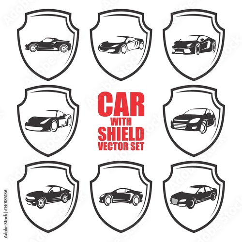 CAR WITH SHIELD VECTOR SET